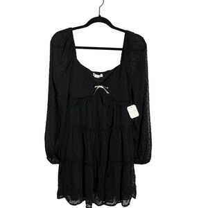 Altar’d State Black Swiss Dot Puff Sleeve Smock Tiered Dress M Fairy Whimsigoth